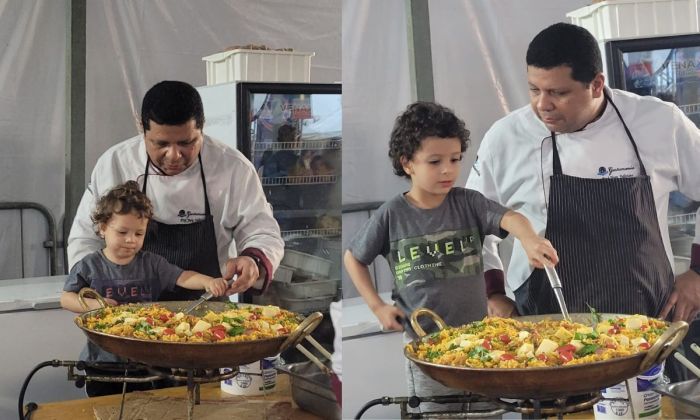 Yuri Feliciano com os filhos João Vicente (esq) e George (dir) na Festa das Nações 