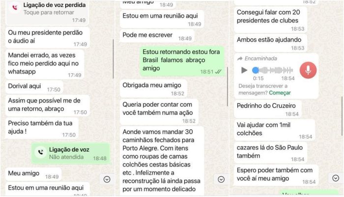 Prints de conversas entre Alencar da Silveira Junior e o golpista que se passava por Dorival Jr