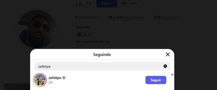 Homem segue Zé Felipe no Instagram 