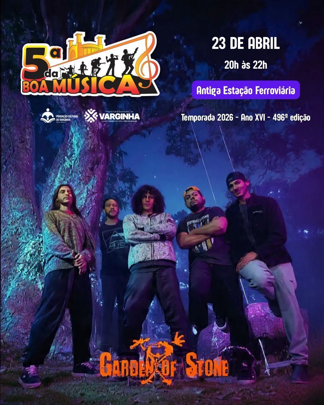 Banda Garden of Stone se apresenta nesta quinta na Estação Ferroviária