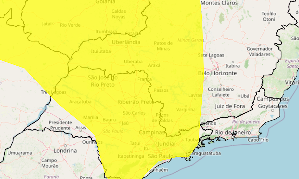 Inmet emite alerta amarelo de chuvas intensas para o Sul de Minas