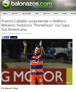 Publicação do Balonazos.com sobre derrota do Atlético para Puerto Cabello • Reprodução / Balonazos.com