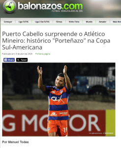 Publicação do Balonazos.com sobre derrota do Atlético para Puerto Cabello • Reprodução / Balonazos.com
