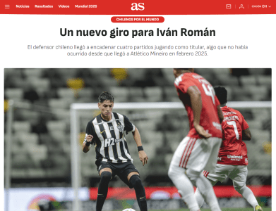 Publicação do Diario As, do Chile, sobre Ivan Román, zagueiro do Atlético • Reprodução / Diario AS Chile