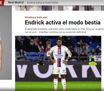 Jornal espanhol exalta atuação de Endrick • Reprodução/Jornal Marca