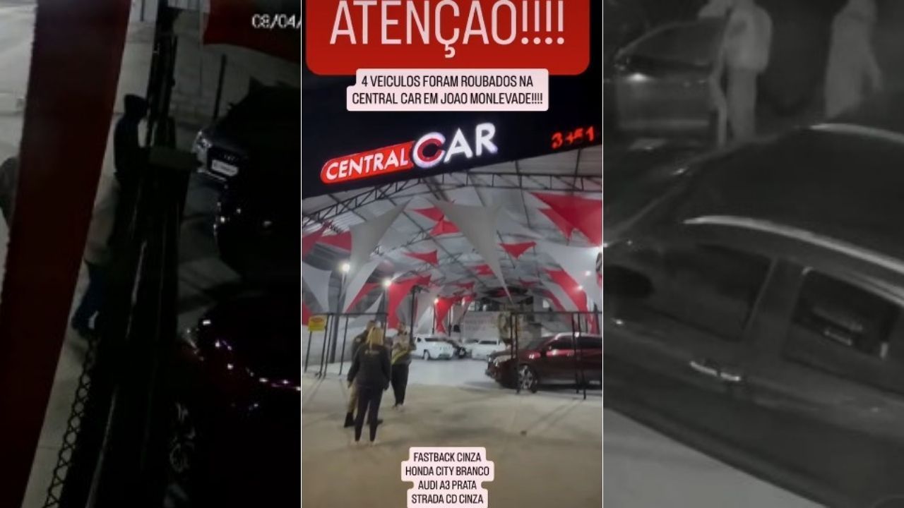 Criminosos invadem agência e furtam quatro carros em ação de 4 minutos em João Monlevade; vídeo