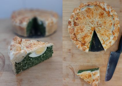 Torta pasqualina possui, tradicionalmente, massa folhada recheada com queijo e espinafre