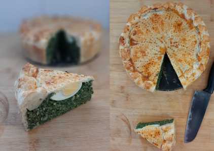 Torta pasqualina possui, tradicionalmente, massa folhada recheada com queijo e espinafre