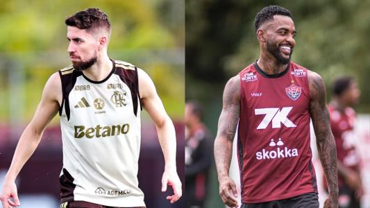 Jorginho, do Flamengo, e Ramon, do Vitória, durante treino das equipes