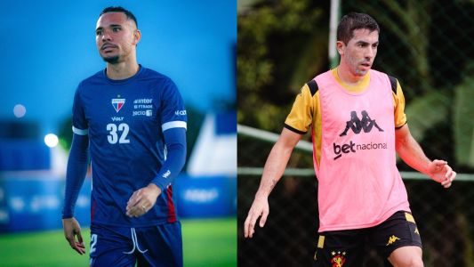 Luiz Fernando, do Fortaleza, e Carlos de Pena, do Sport, durante treino das equipes