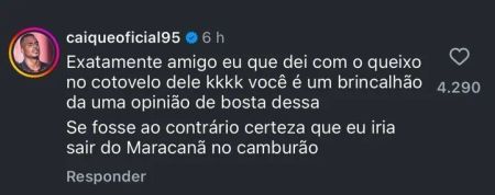 Comentário de Caíque na publicação do sportv • Reprodução/Redes Sociais