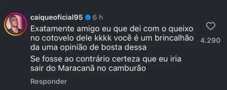 Comentário de Caíque na publicação do sportv • Reprodução/Redes Sociais