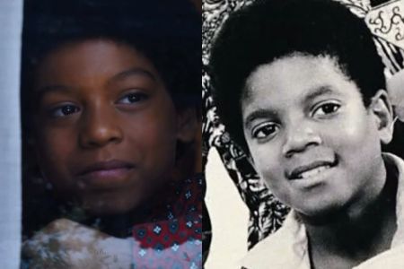 À esquerda, Juliano Krue Valdi, e à direita Michael Jackson quando criança • Divulgação/Lionsgate/Michael e Divulgação/Universal Music