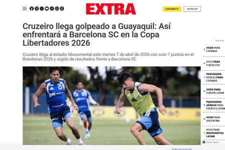 Matéria do jornal equatoriano Extra antes de Barcelona-EQU x Cruzeiro • Reprodução/Extra