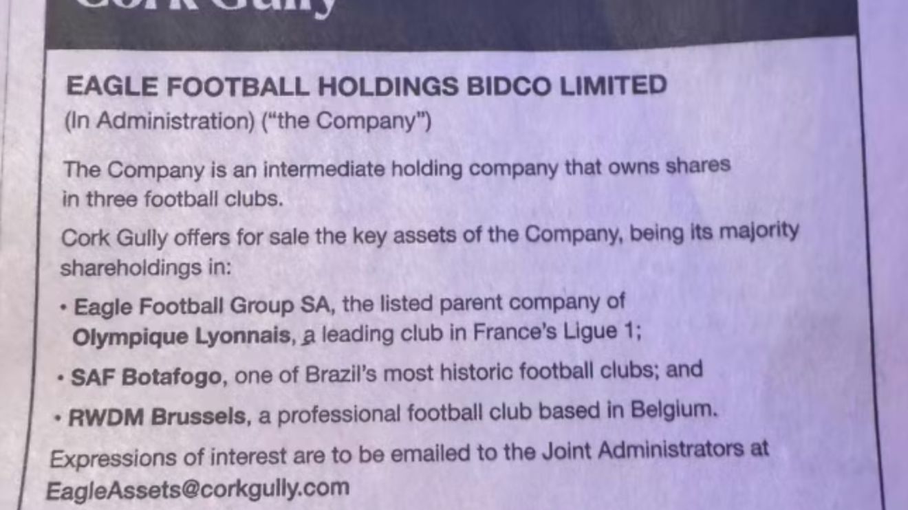 SAF do Botafogo é colocada à venda por empresa britânica em anúncio de jornal