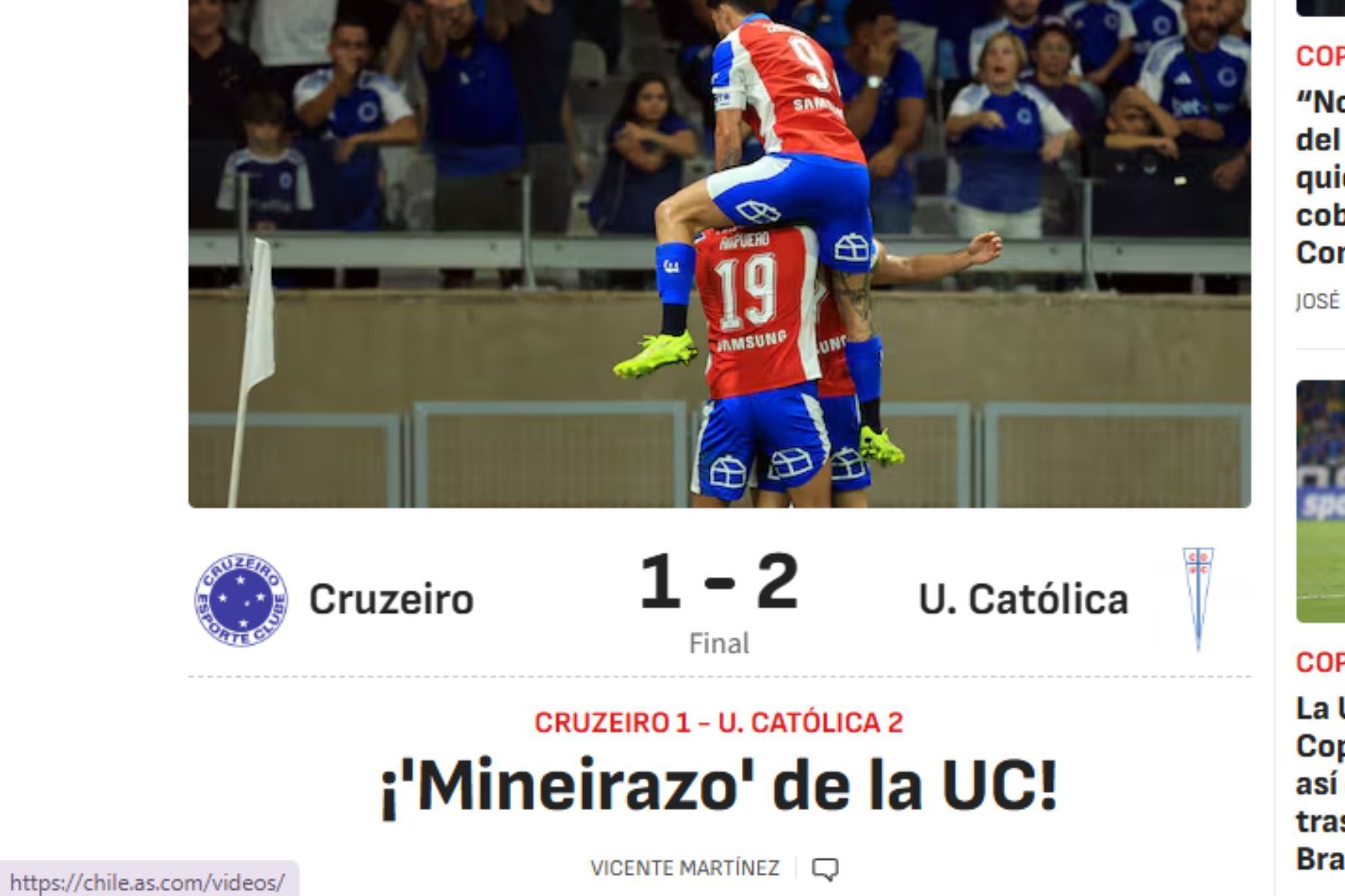 'Mineirazo' e 'aula': imprensa chilena repercute vitória da Católica sobre o Cruzeiro