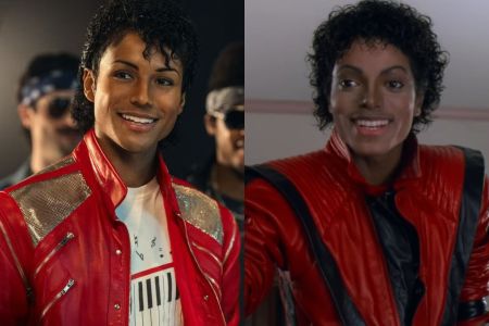 À esquerda, Jaafar Jackson, e à direita Michael Jackson • Divulgação/Lionsgate/Michael e Reprodução/YouTube/Michael Jackson
