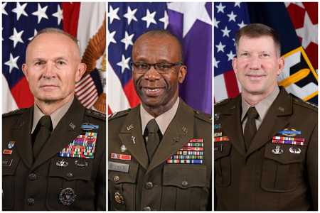 Na foto, general Randy George, major-general William Green Jr e general David Hodne • Reprodução / Redes Sociais