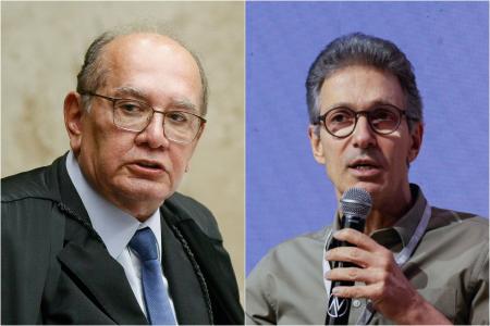 O ministro Gilmar Mendes (esq.), do Supremo Tribunal Federal, e o ex-governador Romeu Zema (dir.)