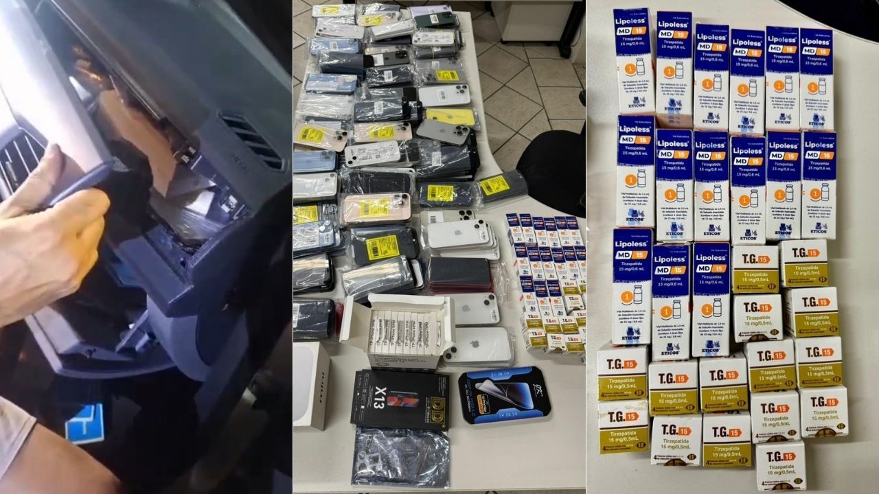 Homem é preso com 251 celulares e Mounjaro escondidos em painel de carro em MG; vídeo