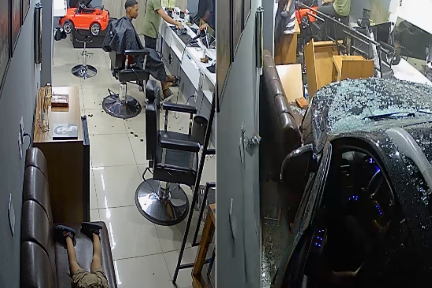 Vídeo: carro invade barbearia e atinge criança de quatro anos em MG