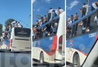 Vídeo mostra torcedores do Cruzeiro 'surfando' em cima de ônibus na Grande BH 
