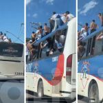 Vídeo mostra torcedores do Cruzeiro 'surfando' em cima de ônibus na Grande BH 