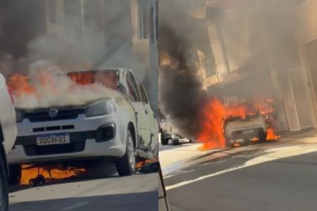 Carro pega fogo e mobiliza bombeiros em Nova Lima, na Grande BH