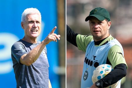 Montagem de fotos com os técnicos Luís Castro, do Grêmio, e Fernando Seabra, do Coritiba