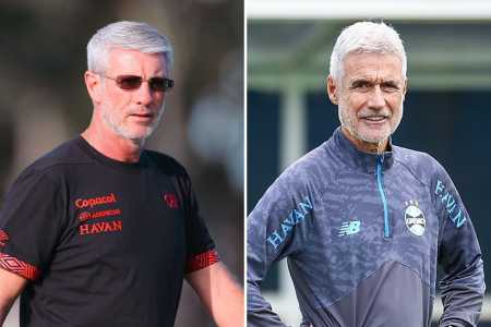 Montagem de fotos com os técnicos Odair Hellmann, do Athletico-PR, e Luís Castro, do Grêmio