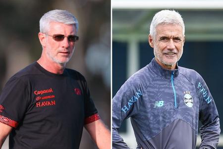 Montagem de fotos com os técnicos Odair Hellmann, do Athletico-PR, e Luís Castro, do Grêmio