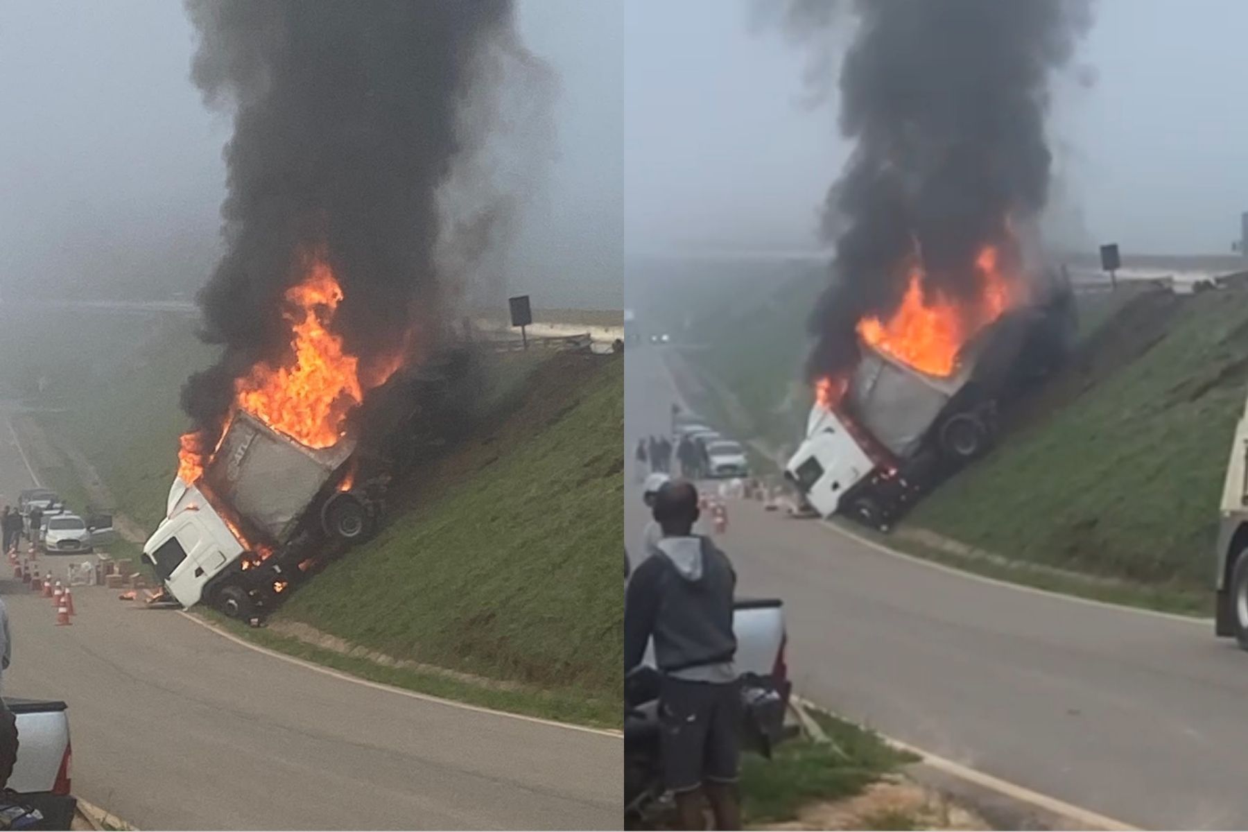Carreta pega fogo na BR-381 na região Central de MG