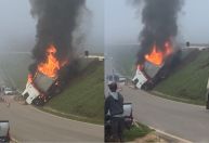Carreta pega fogo na BR-381 na região Central de MG