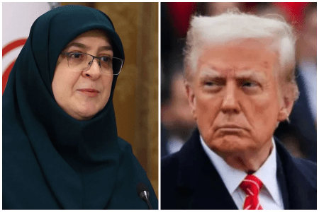 Porta-voz do Irã, Fatemeh Mohajerani, e presidente dos EUA, Donald Trump