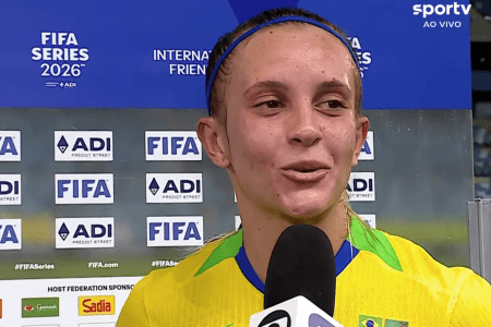 Vitória Calhau em entrevista pós Brasil x Zâmbia