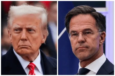 Chefe da Otan, Mark Rutte, e presidente dos Estados Unidos, Donald Trump