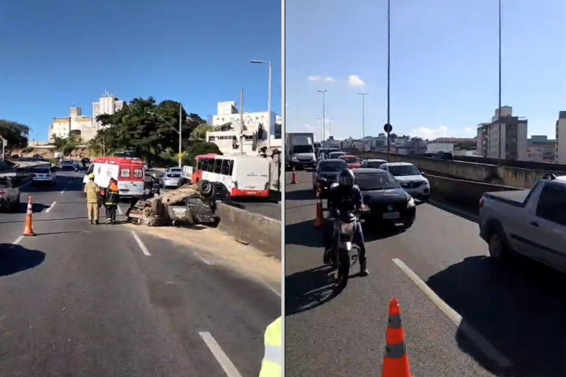 BH: caixa d'água cai de caminhão e causa batida com moto e carro na Cristiano Machado