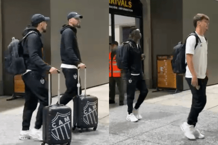 Jogadores do Atlético desembarcando na Venezuela para estreia na Sul-Americana