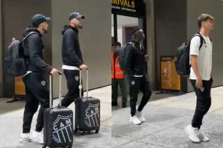 Jogadores do Atlético desembarcando na Venezuela para estreia na Sul-Americana