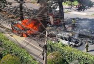 Carro pega fogo em via pública em BH