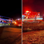 Ônibus com 59 pessoas bate com carreta e mata 2 pessoas em MG