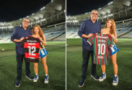 Shakira posa com camisas de Flamengo e Fluminense no Maracanã