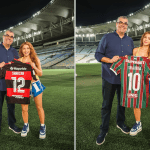 Shakira posa com camisas de Flamengo e Fluminense no Maracanã