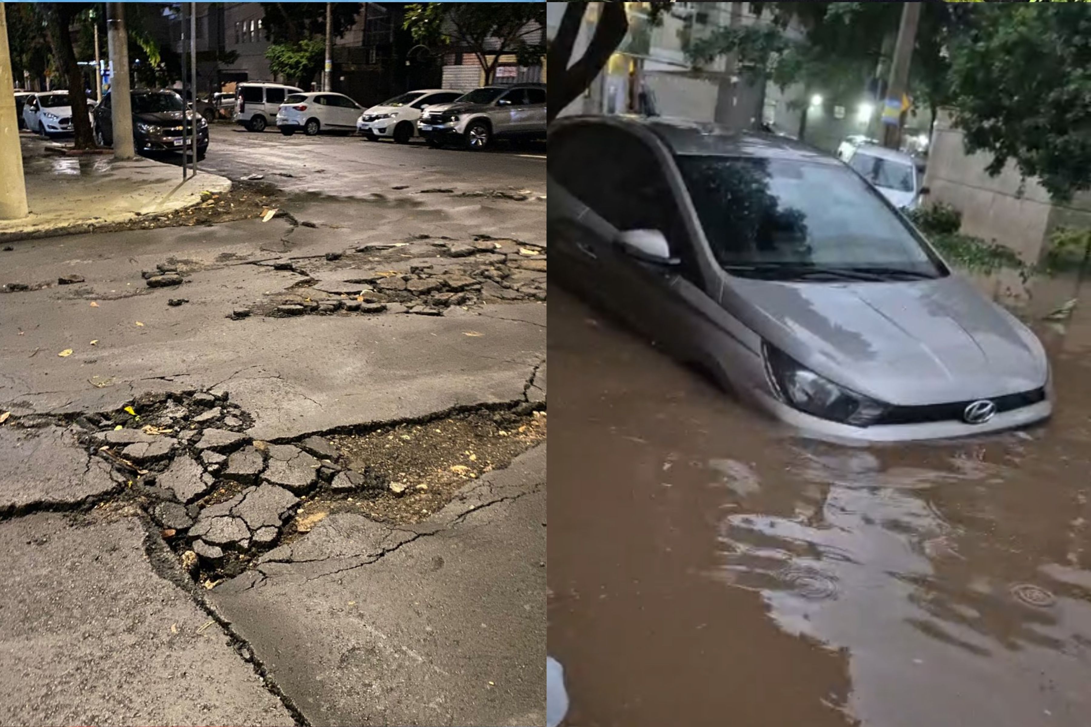 Vídeo: tempestade em BH arrasta carros, alaga casa, derruba árvores e destrói asfalto