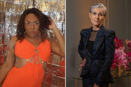 Atriz e auxiliar de restaurante Roberta Santana e atriz Cássia Kis