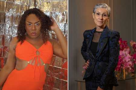 Atriz e auxiliar de restaurante Roberta Santana e atriz Cássia Kis