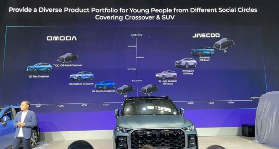 Shawn Xu, CEO da Omoda & Jaecoo, durante apresentação no Salão de Pequim • Guilherme Silva