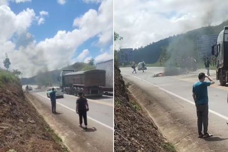 Moto pegou foco após a batida