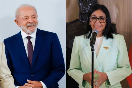 O presidente Lula (esq.) e a presidente da Venezuela, Delcy Rodríguez (dir)
