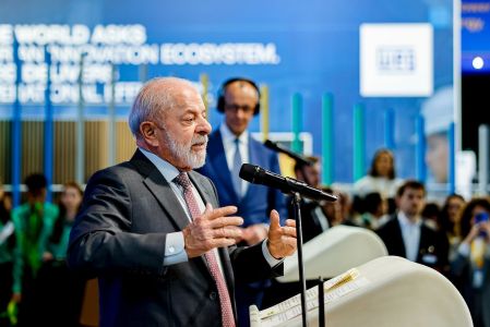 O presidente Lula durante a abertura da Hannover Messe, maior feira industrial do mundo, na Alemanha